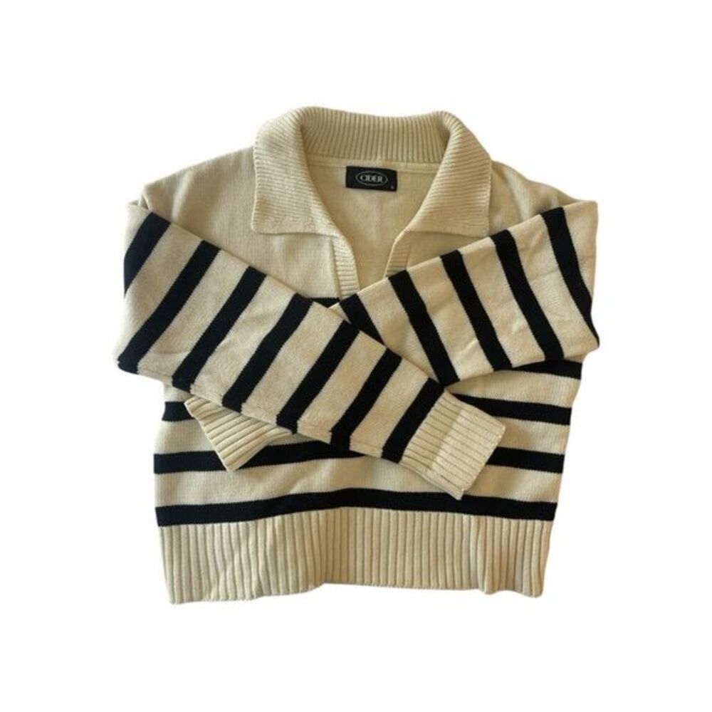 Cider Striped Collar Knit Polo Top size S